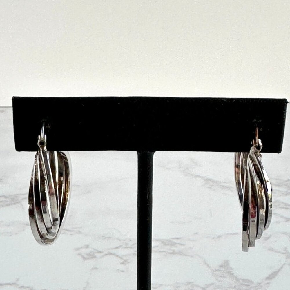 925 Silver Sculptural Hoops, Wave Design, 1" - Picture 2 of 8